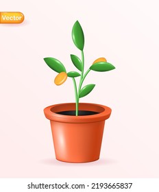 Realistic Money tree with coins. Finance and banks, savings and investments. Vector illustration.
