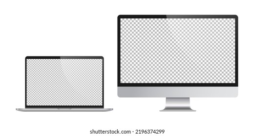 Realistic Monitor Computer, Laptop,. Modern Device Set. Mock Up Desktop Computer, Notebook. Electronic Gadgets.