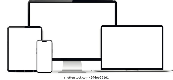 Realistic monitor computer, laptop, tablet and smartphone. Modern devices set.