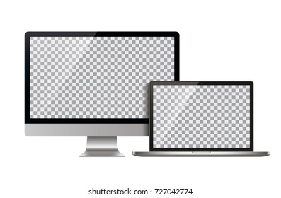 Realistic Monitor and Laptop - Stock Vector