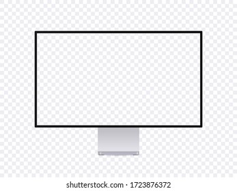 Realistic monitor mockup, modern thin frame computer display with empty place for showing your site or design, isolated on transparent background. Personal computer screen template, front view.