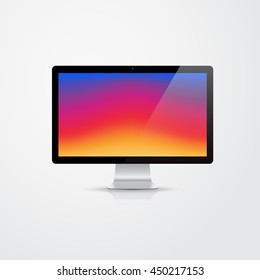 Realistic Monitor on Colorful Gradient Background. Vector illustration for Presentation a Computer Display.