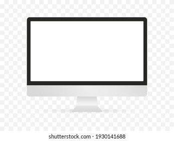 Realistic monoblock monitor isolated template. Empty white screen with black edging digital mockup device with slim body modern lcd touch vector style.