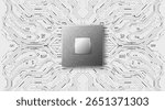 Realistic monochrome CPU microchip with circuit board for Technology background. Futuristic motherboard design with data connections, processor and electronic elements. Vector illustration.