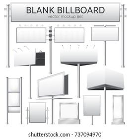 Realistic monochrome set of blank city rectangular billboard mockup for outdoor advertising banners or design isolated vector illustration 