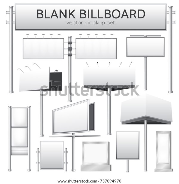 屋外広告用のバナーやデザイン分離型ベクターイラスト用の 空白の都市の長方形の看板モックアップのリアルなモノクロセット のベクター画像素材 ロイヤリティフリー