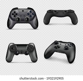 Realistic monochrome set of different models of controllers on transparent background isolated vector illustration