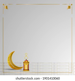 Realistic moon and lantern frame design template
