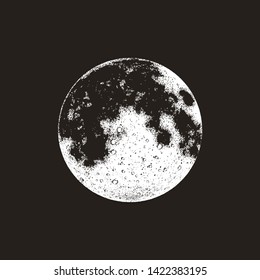 Realistic moon sketch, black and white graphic, vector illustration