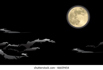 realistic moon vector, full moon with a black background. Moon is grouped with different shades for ease of color changing.