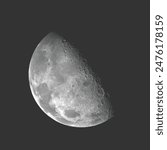 Realistic moon vector isolated on black background. Half moon illustration. Detailed Luna. Super moon in dark background.