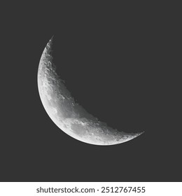 Realistic moon vector isolated on black background. Crescent moon illustration. Detailed Luna. Super moon in dark background.