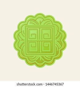 Realistic Mooncake Vector Illustration With Matcha Paste, Isolated Traditional Chinese Pastry Moon Cake Icon Design Collection, Top View China Mid-Autumn Festival Symbol With Different Fillings