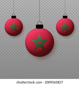 Realistic Morocco Flag with flying light balloons. Decorative elements for national holidays.