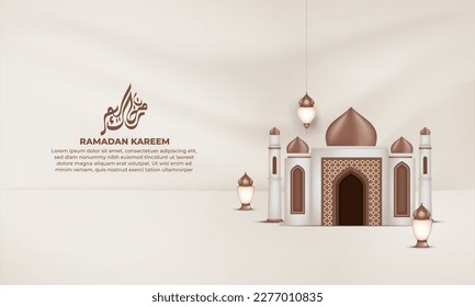 Realistic mosque ramadan kareem with ,lantern, mosque, for background, banner, greeting card