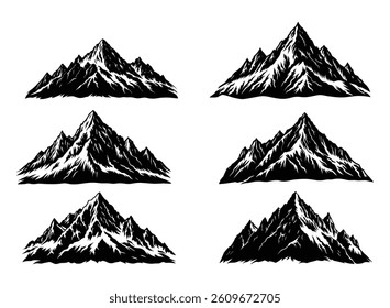 Realistic Mountain Landscape Black Silhouette Vector on White Background