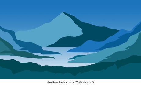 Realistic mountains landscape silhouettes. Vector