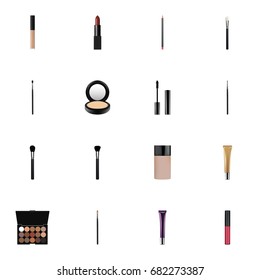 Realistic Mouth Pen, Collagen Tube, Fashion Equipment And Other Vector Elements. Set Of Greasepaint Realistic Symbols Also Includes Lips, Lip, Lipstick Objects.