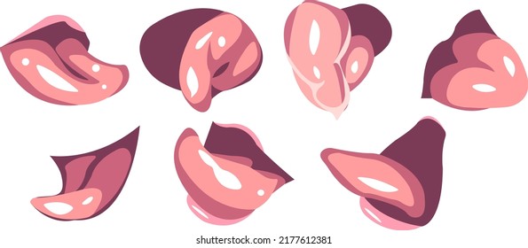 Realistic mouth with tongue, lips and saliva for different emotions of characters