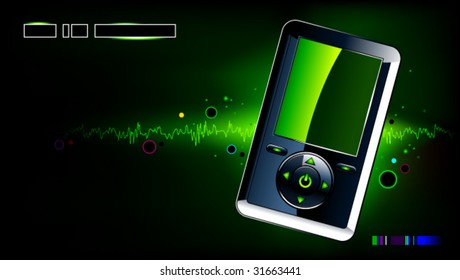 Realistic mp3 player on modern background