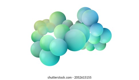 Burbujas multicolores realistas. 3 quinquies. Esfera turquesa. Resumen. Fondo blanco. Aislado. Ilustración de material vectorial.