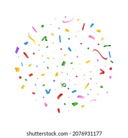 Realistic multicolor confetti vector illustration. Festival confetti and tinsel explosion background. Colorful confetti isolated on white background. Carnival elements. Birthday celebration.