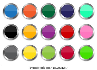 Realistic multicolored buttons. Colored buttons with metallic outline. Elements for web design. Stock image. EPS 10.