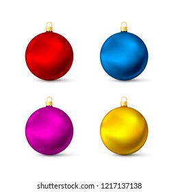 Realistic multicolored Christmas balls set. Colorful New Year's Toys. Vector illustration isolated on white