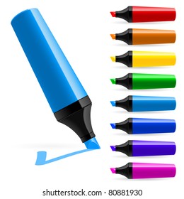 Realistic multi-colored markers. Illustration on white background