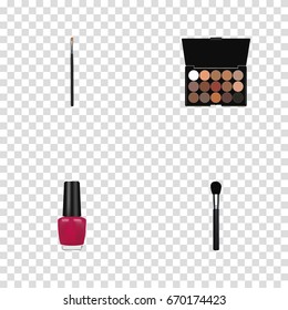 Realistic Multicolored Palette, Beauty Accessory, Brow Makeup Tool And Other Vector Elements. Set Of Cosmetics Realistic Symbols Also Includes Brush, Multicolored, Palette Objects.