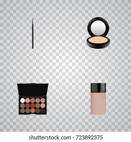 Realistic Multicolored Palette, Concealer, Blusher And Other Vector Elements. Set Of Maquillage Realistic Symbols Also Includes Skincare, Blending, Palette Objects.