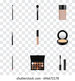 Realistic Multicolored Palette, Eyelashes Ink, Make-Up Product And Other Vector Elements. Set Of Cosmetics Realistic Symbols Also Includes Skincare, Eyelashes, Face Objects.