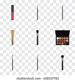Realistic Multicolored Palette, Liquid Lipstick, Contour Style Kit And Other Vector Elements. Set Of Cosmetics Realistic Symbols Also Includes Contour, Brow, Eyeshadow Objects.
