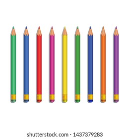 Realistic multicolored pencils isolated on white background. Design element for stationery, back to school supplies, education, office supply