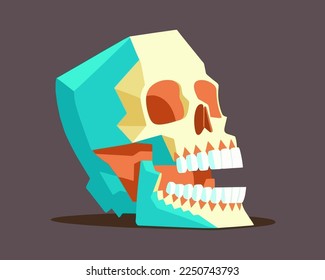 realistic multicolored skull with open mouth. geometric human skull.