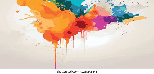 Realistic multicolored watercolor panoramic texture on a white background - Vector illustration