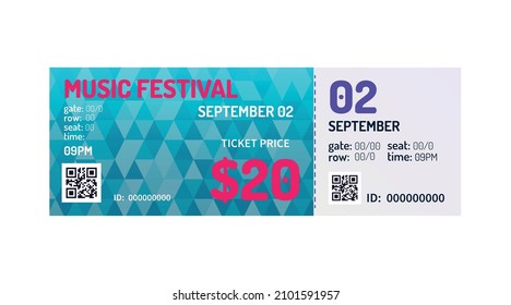 Realistic music festival ticket template on white background vector illustration