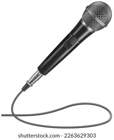 Realistic music microphone with cord on white background