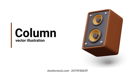 Realistic music speaker closeup. Rectangular column, gadget for sound amplification
