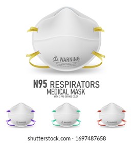 Realistic N95 Respirator Mask With 3 Predefined Color. Vector Illustration