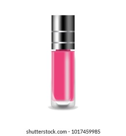 Realistic nail polish 3D vector illustration, template mockup glass bottle. 