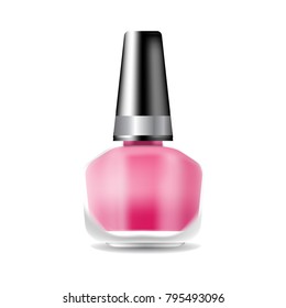 Realistic nail polish 3D vector illustration, template mockup glass bottle. 