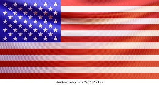 Fechamento realista da bandeira nacional americana. Bandeira ondulada dos Estados Unidos. Dia da Independência dos EUA, Dia dos Veteranos de Guerra, Dia do Memorial. ilustração de vetor 3d
