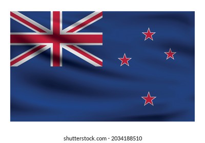 Realistic National flag of New Zealand. Current state flag made of fabric. Vector illustration of lying wavy cloth in national colors of Canada. 