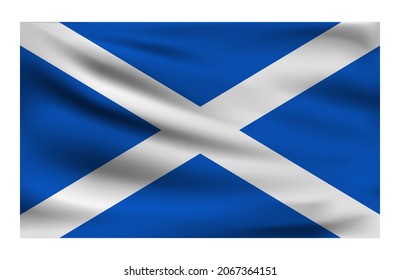 Realistic National flag of Scotland. Current state flag made of fabric. Vector illustration of lying wavy cloth in national colors of Scotland.