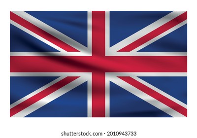 Realistic National flag of United Kingdom. Current state flag made of fabric. Vector illustration of lying wavy cloth in national colors of United Kingdom.