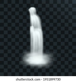 Realistic natural cascade waterfall. Falling  stream  river water or mountain fall. Vector illustration isolated on transparent background. Natural element for design landscape.