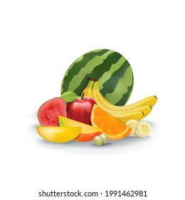 Realistic Natural Fresh Fruits on White Summer Isolated Vector Illustration 08