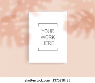 Realistic natural lighting shadow mockup. Trendy shadow overlay. Vector illustration background with tropical leafs.