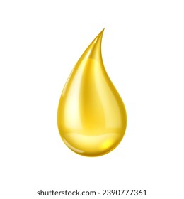 Realistic natural olive oil falling drop. Skin or hair care cosmetics serum, essential oil isolated 3d drip, honey, syrup or gasoline fuel isolated realistic vector transparent droplet